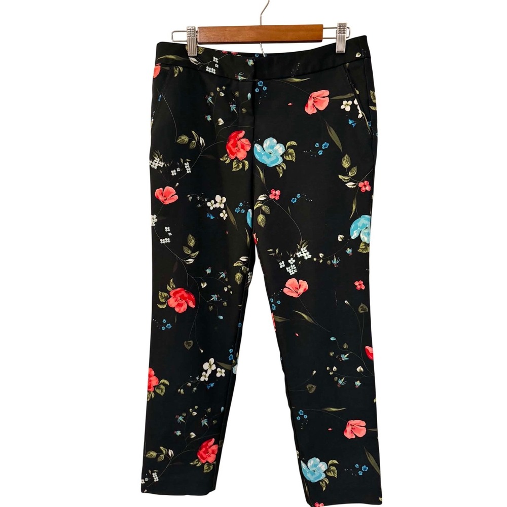 Worthington Floral Trousers‎ Womens 6 Black Excellent Modern Fit Straight Leg